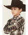 Image #2 - Ely Walker Boys' Plaid Print Long Sleeve Snap Western Shirt, Khaki, hi-res