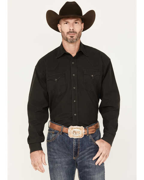 Stetson Men's Boot Barn Exclusive Original Rugged Solid Long Sleeve Shirt, Dark Grey, hi-res