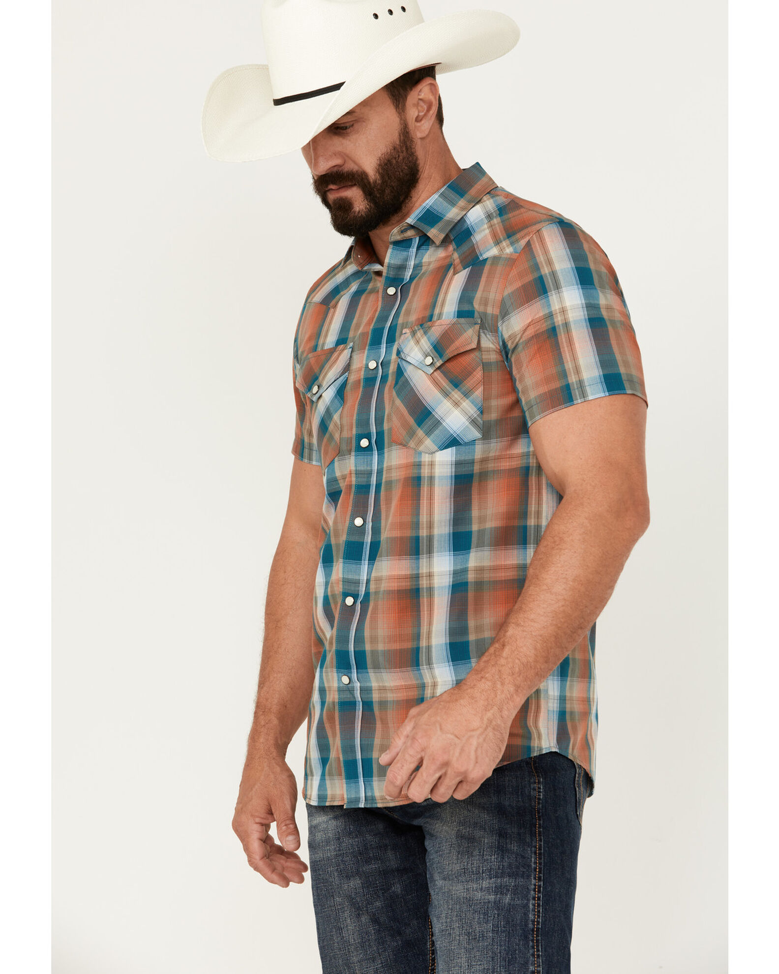Pendleton Men s Frontier Plaid Print Short Sleeve Pearl Snap Western Shirt Country Outfitter