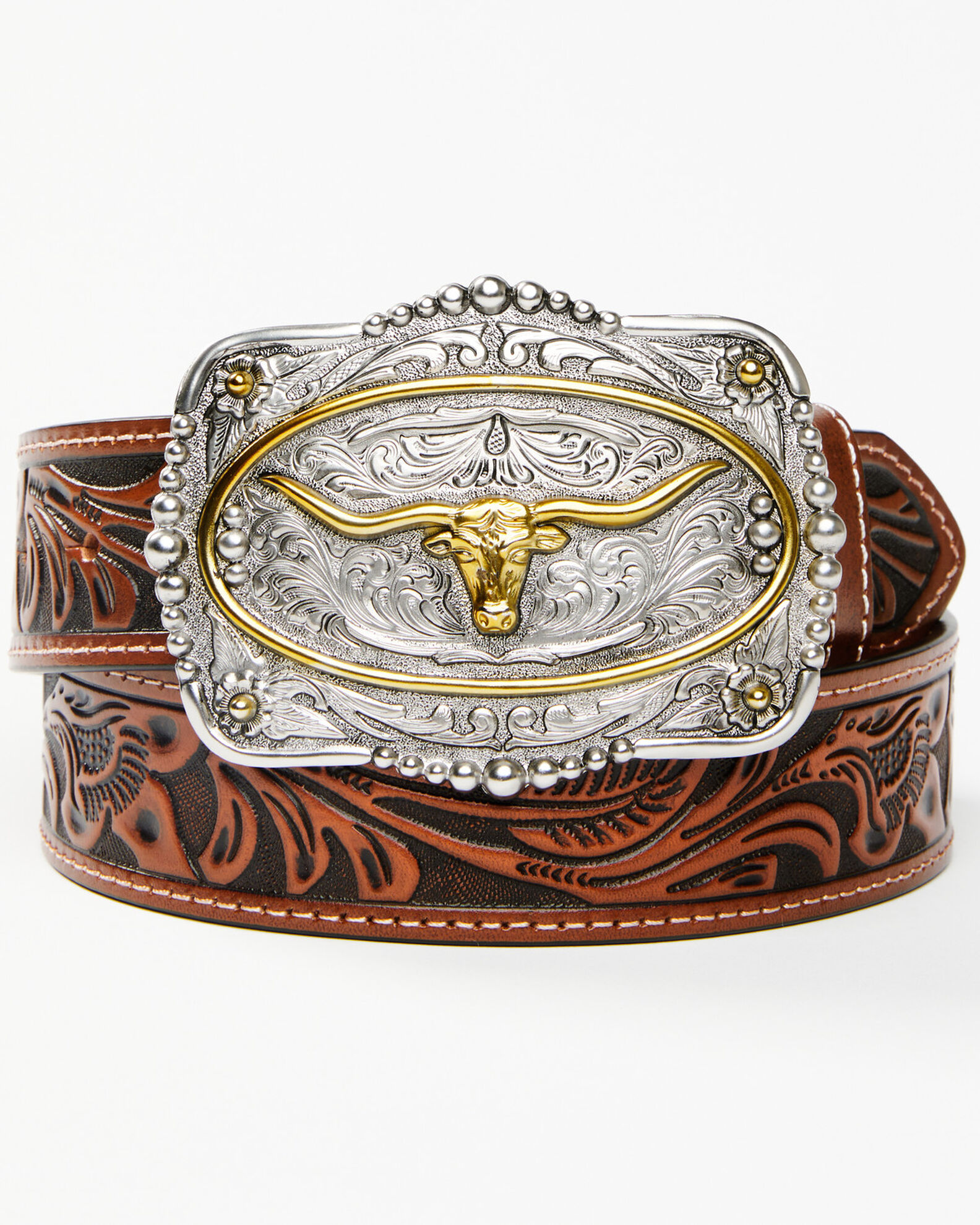 Cody James Men s Tan Veg Tooled Longhorn Buckle Belt Country Outfitter