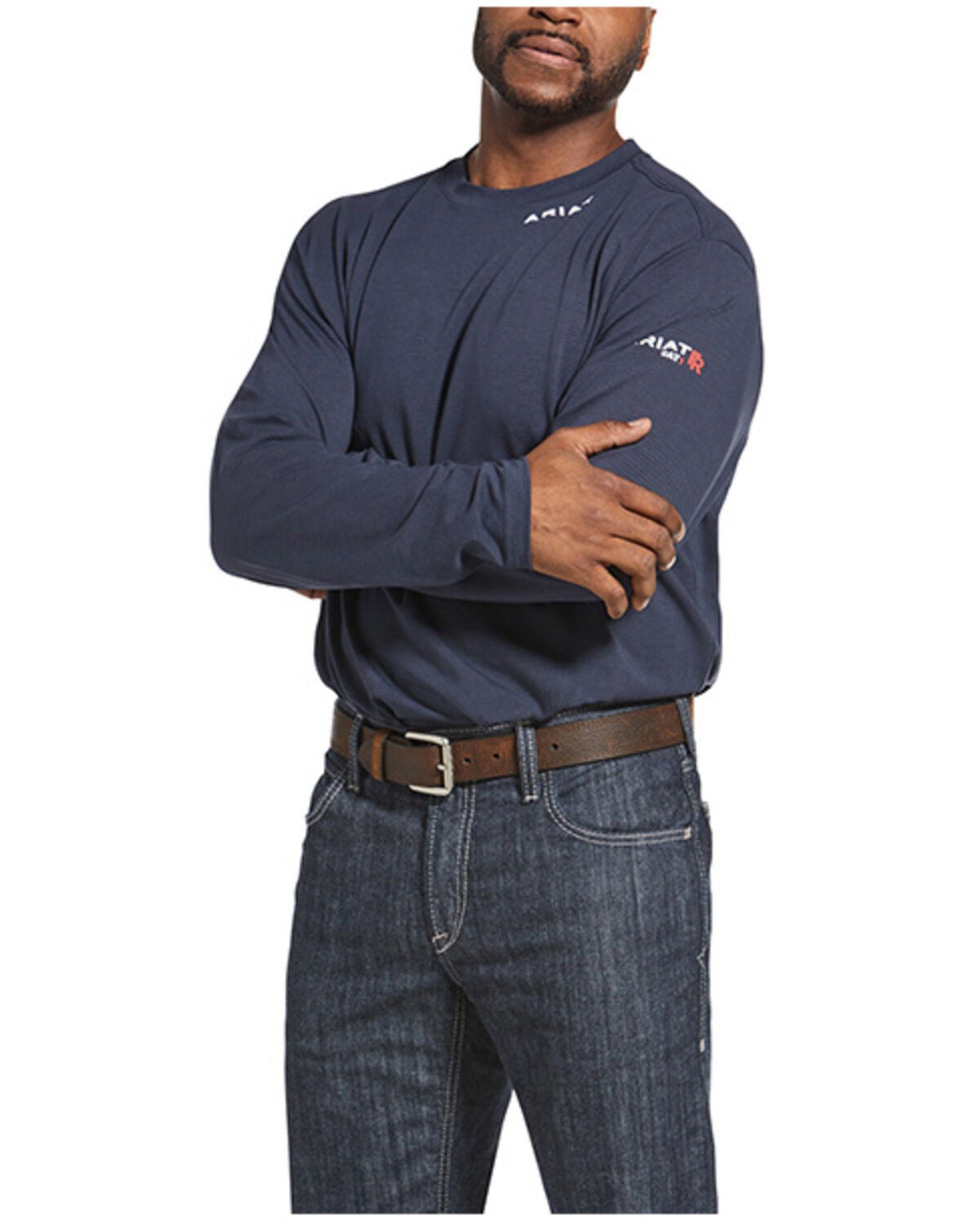 Ariat Men's FR Base Layer Long Sleeve Work T-Shirt, Navy, hi-res