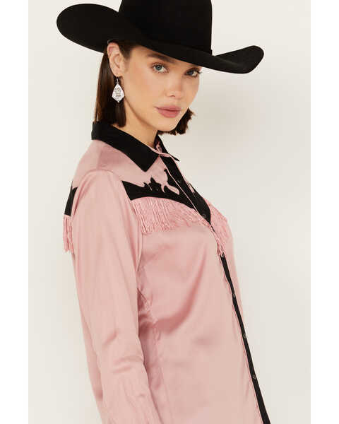 Image #2 - Ariat Women's Wilder Fringe Long Sleeve Snap Western Shirt, Mauve, hi-res