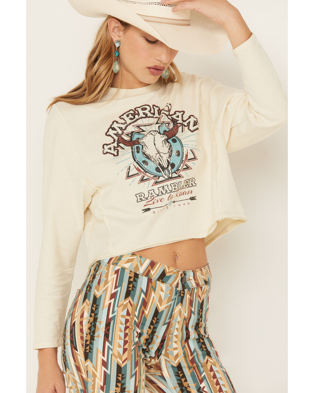 Image #2 - Rock & Roll Denim Women's American Rambler Graphic Long Sleeve Tee, Natural, hi-res