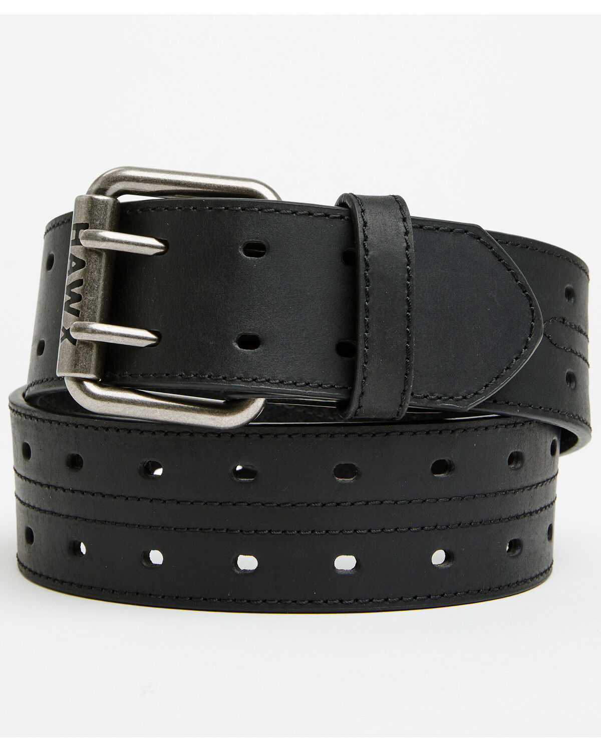 Hawx Men's Mill Double Perforated Center Wide Leather Belt, Black, hi-res