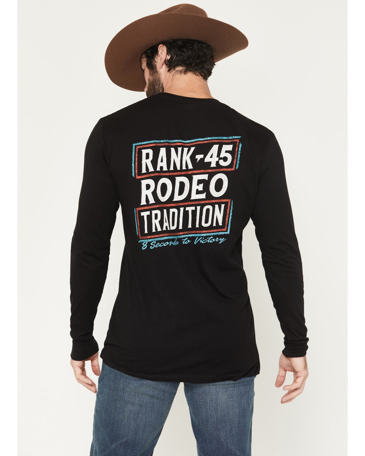 Image #1 - RANK 45&reg; Men's Rodeo Tradition Long Sleeve Graphic T-Shirt, Black, hi-res