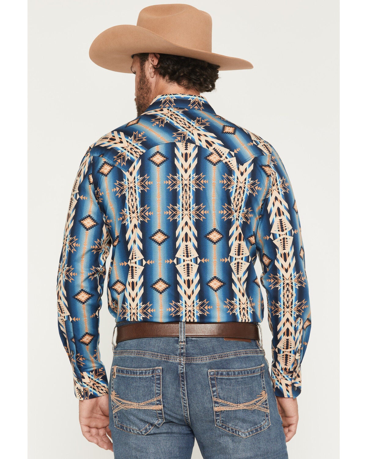 Image #4 - Rock & Roll Denim Men's Southwestern Print Long Sleeve Snap Stretch Western Shirt, Blue, hi-res