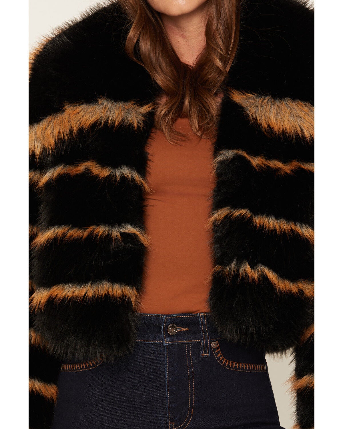Image #3 - Azalea Wang Women's Vienne Faux Fox Fur Jacket, Black/brown, hi-res