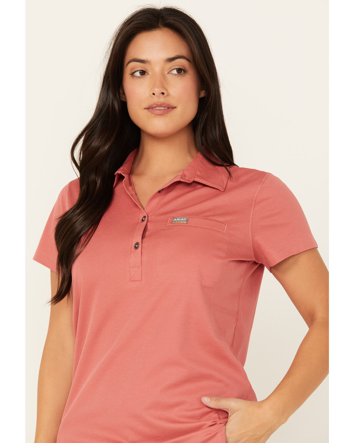 Image #2 - Ariat Women's Rebar Foreman Short Sleeve Polo Shirt, Red, hi-res