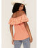 Image #4 - Panhandle Women's Embroidered Flounce Off Shoulder Top, Orange, hi-res