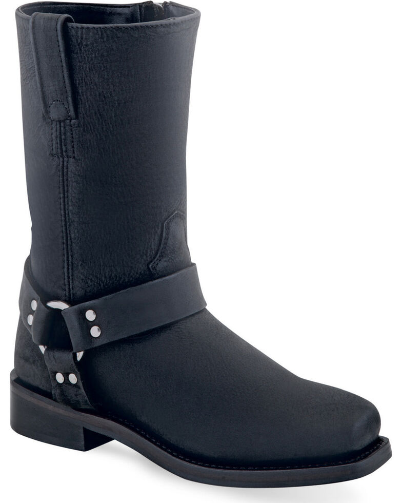 Old West Boy's Black Harness Leather Boots - Square Toe , Black, hi-res