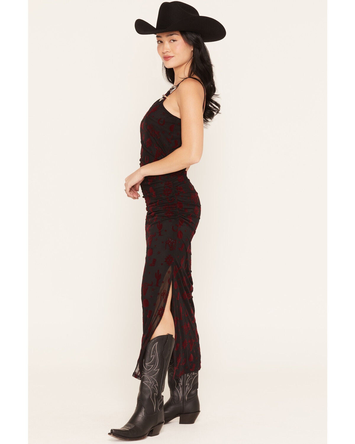 Image #2 - Rock & Roll Women's Flocked Conversational Print Mesh Mini Dress, Black, hi-res