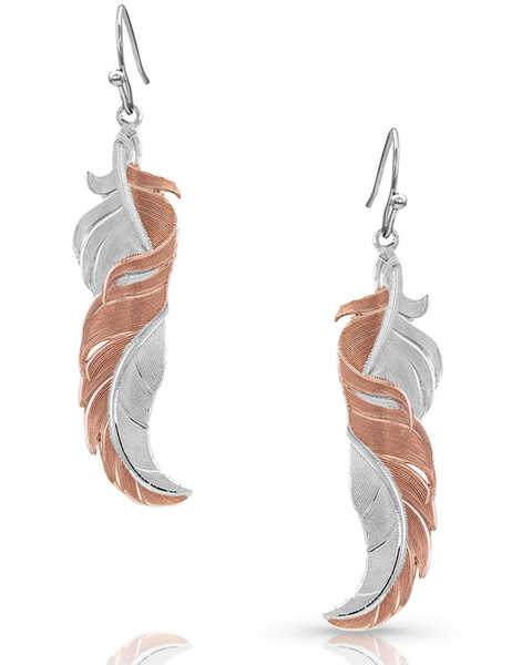 Image #1 - Montana Silversmiths Women's Twisted Rose Feather Earrings, Silver, hi-res