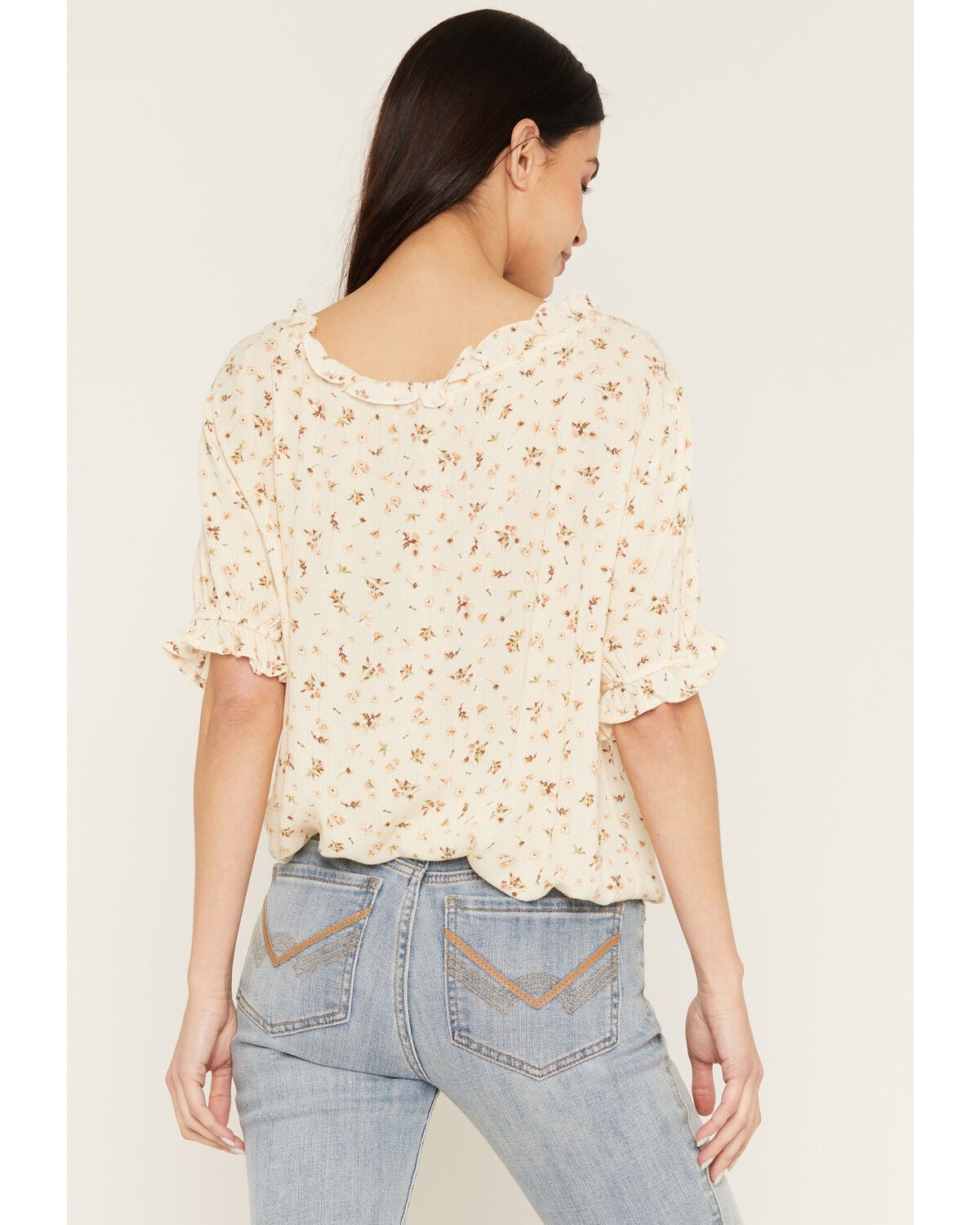 Image #4 - Wild Moss Women's Ditsy Floral Print Short Sleeve Shirt, Cream, hi-res