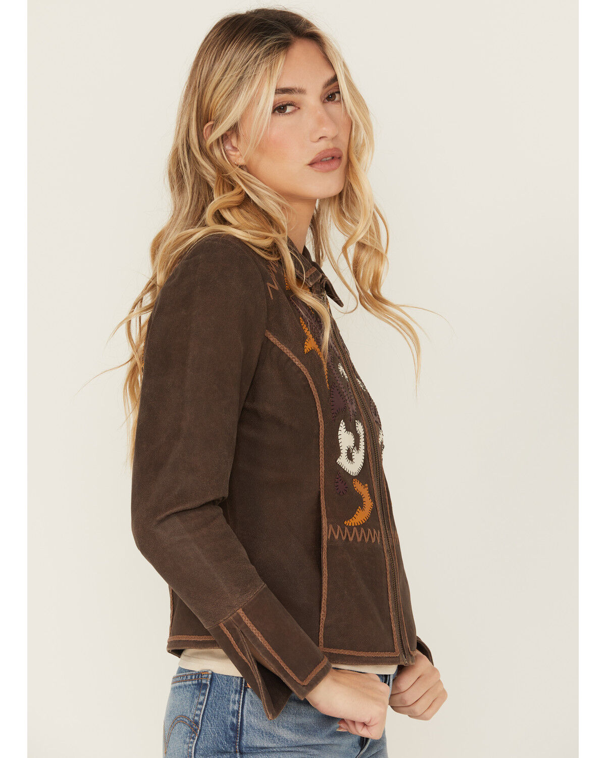 Image #2 - Shyanne Women's Washed Suede Leather Jacket, Chocolate, hi-res