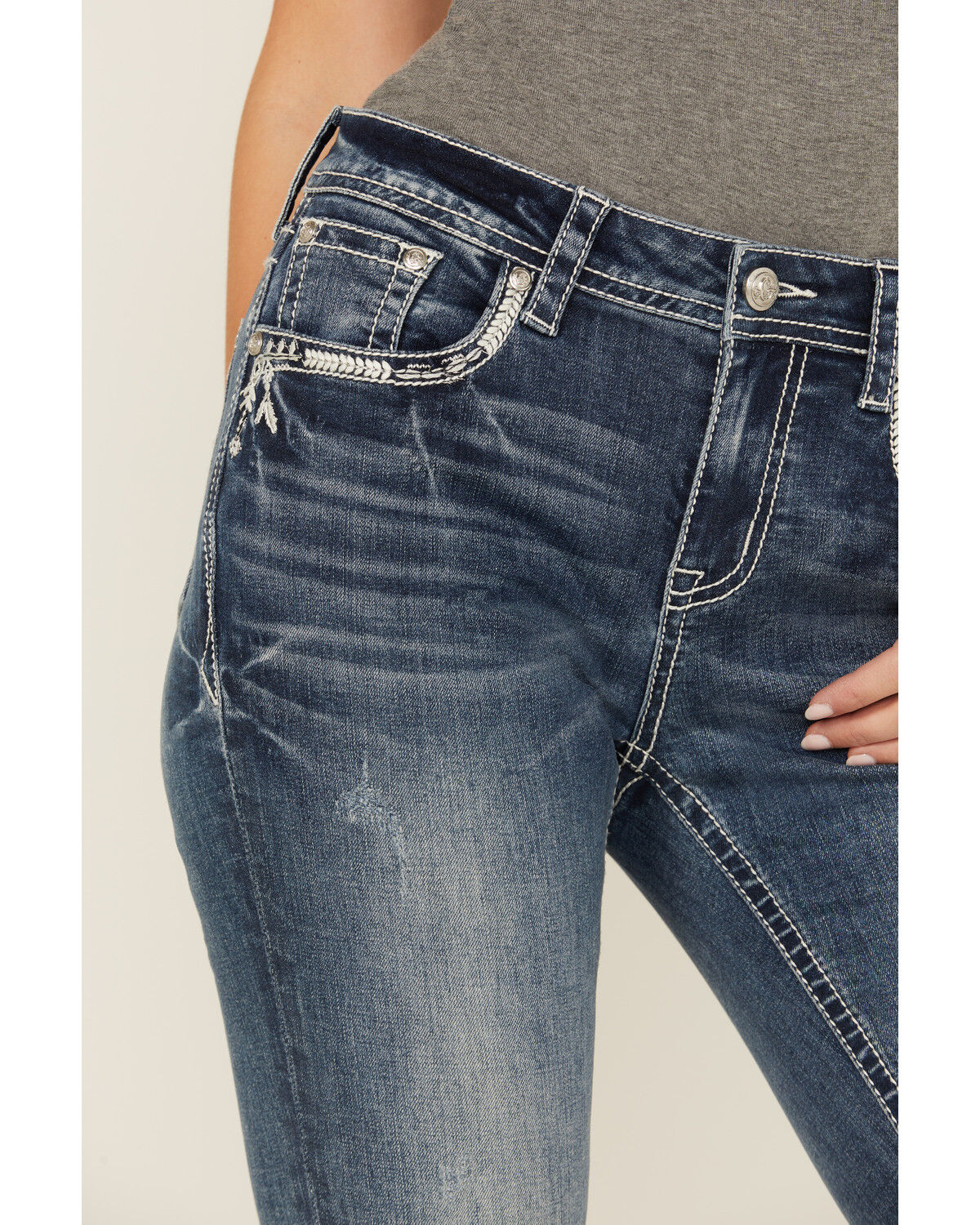 Image #4 - Grace in LA Women's Medium Wash Mid Rise Feather Pocket Bootcut Stretch Denim Jeans, Medium Wash, hi-res