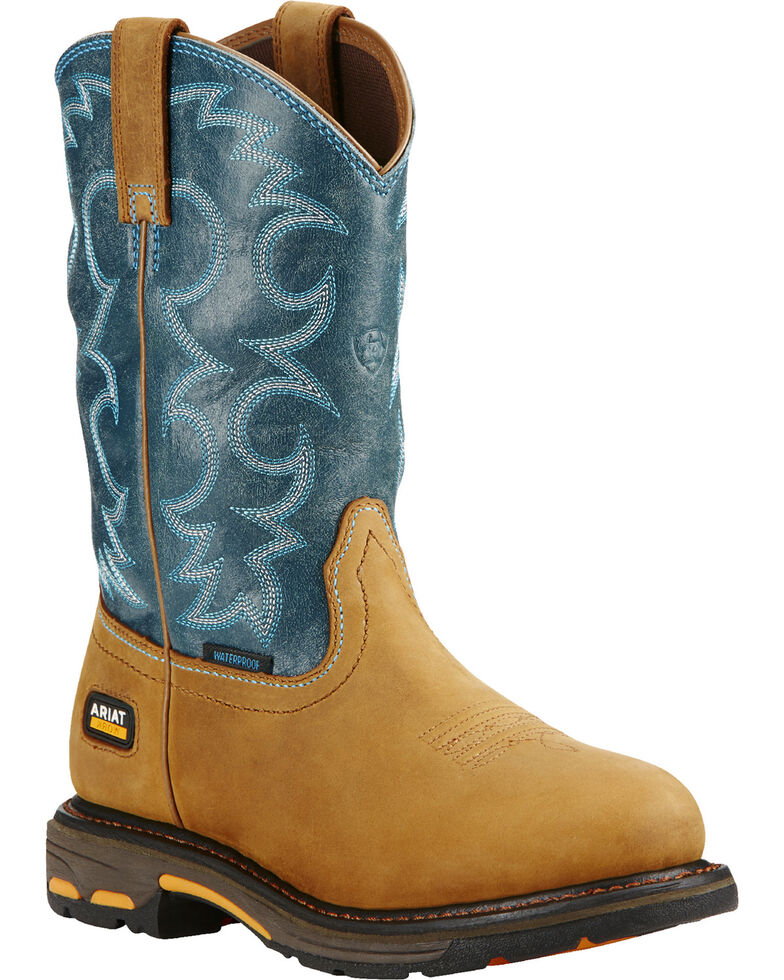 Ariat Women's Blue Workhog H2O Cowgirl Work Boots - Round Toe  , Aged Bark, hi-res
