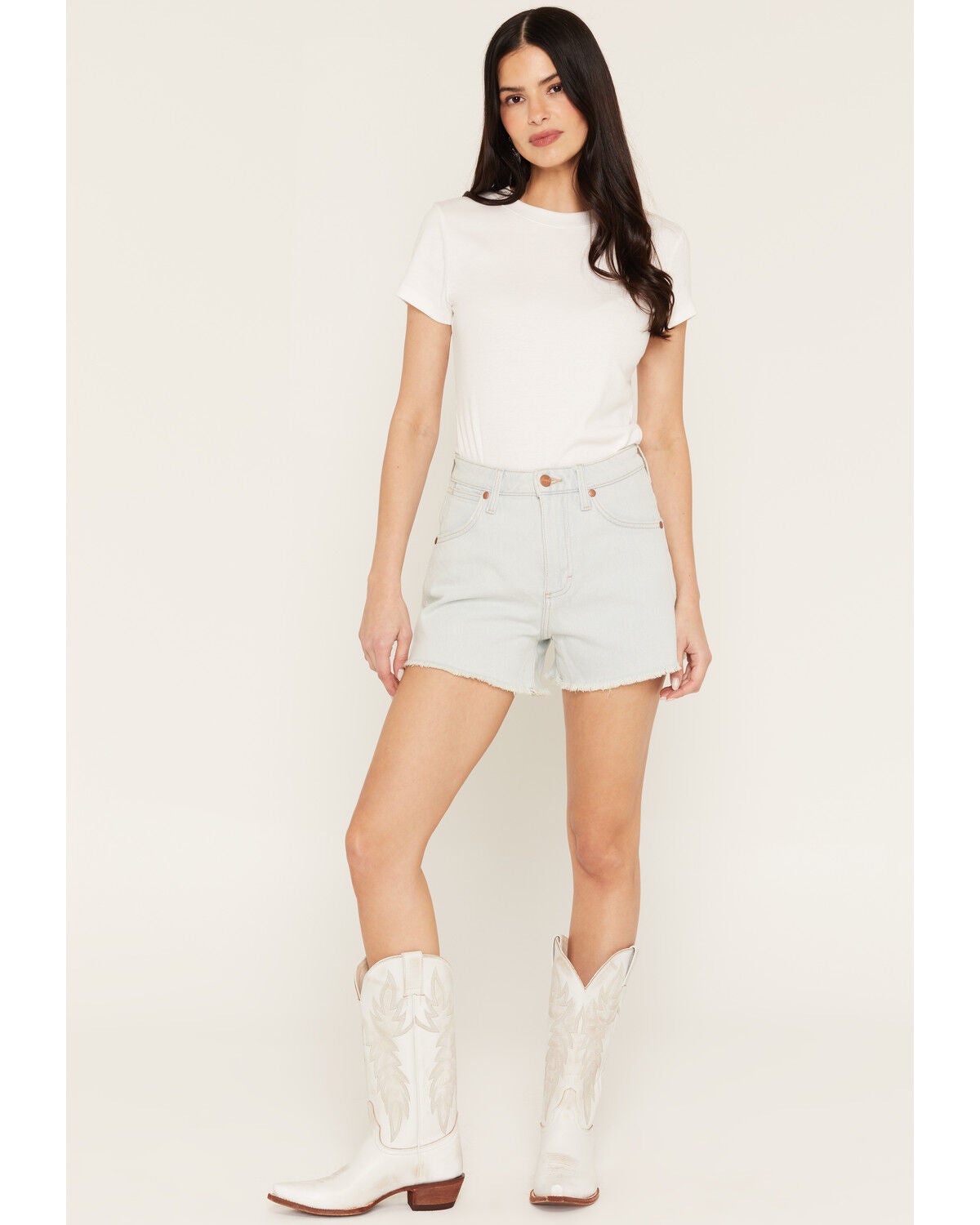 Wrangler Women's Sugar Light Wash High Rise Cowboy Stretch Denim Shorts, Light Wash, hi-res