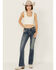 Image #3 - Rock & Roll Denim Women's Medium Wash Mid Rise Leather Embroidered Bootcut Stretch Denim Jeans, Medium Wash, hi-res