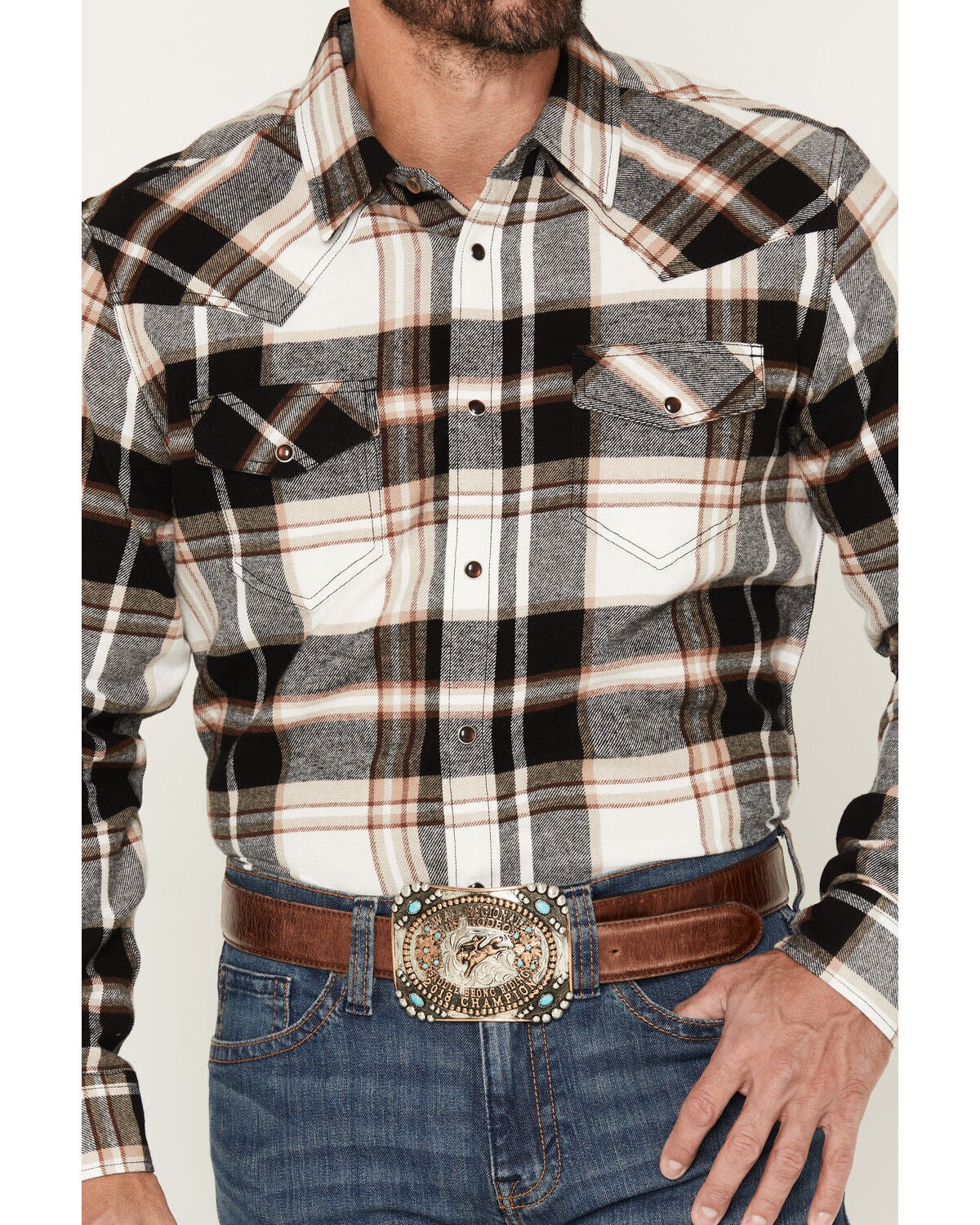 Image #3 - Cody James Men's Standard Issue Plaid Print Long Sleeve Snap Flannel Shirt, Black, hi-res