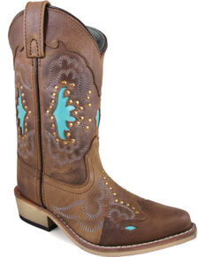 Smoky Mountain Girls' Moonbay Turquoise Inlay Cowgirl Boots - Snip Toe, Brown, hi-res