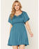 Image #1 - Shyanne Women's Hailey Satin Flounce Short Sleeve Mini Dress, Teal, hi-res