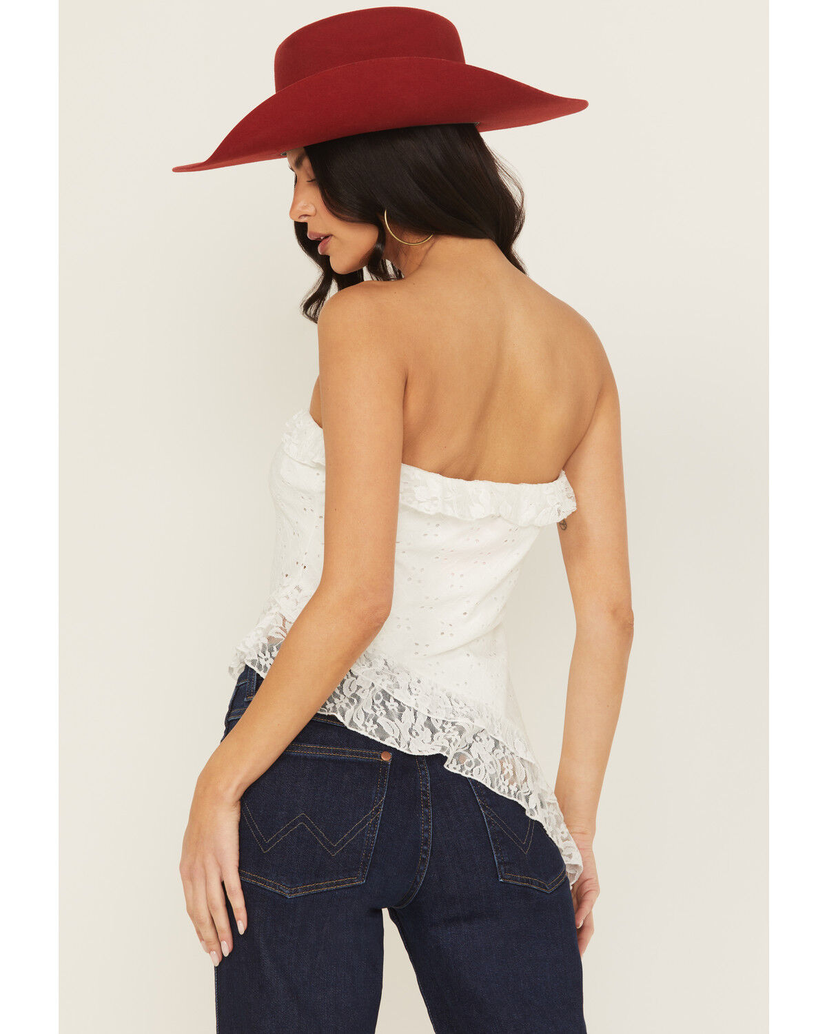Image #4 - Shyanne Women's Eyelet Asymmetrical Strapless Top, White, hi-res