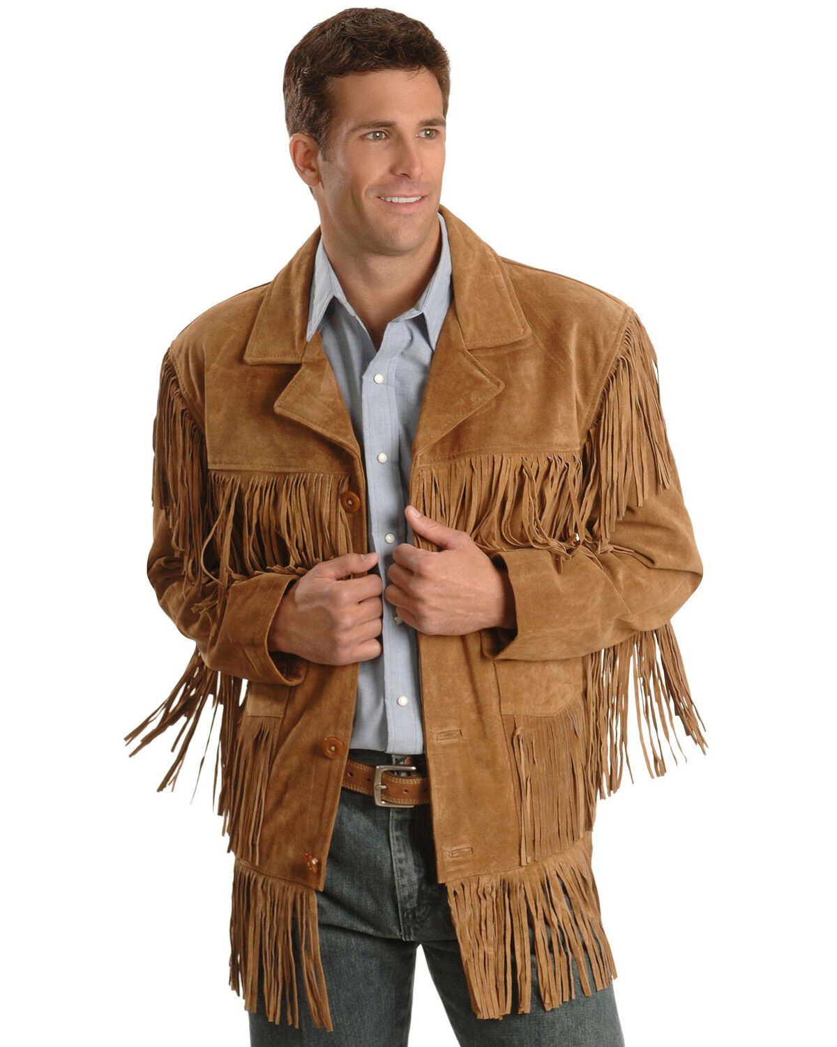 Image #1 - Liberty Wear Men's Suede Fringe Western Jacket - Big & Tall, Tobacco, hi-res