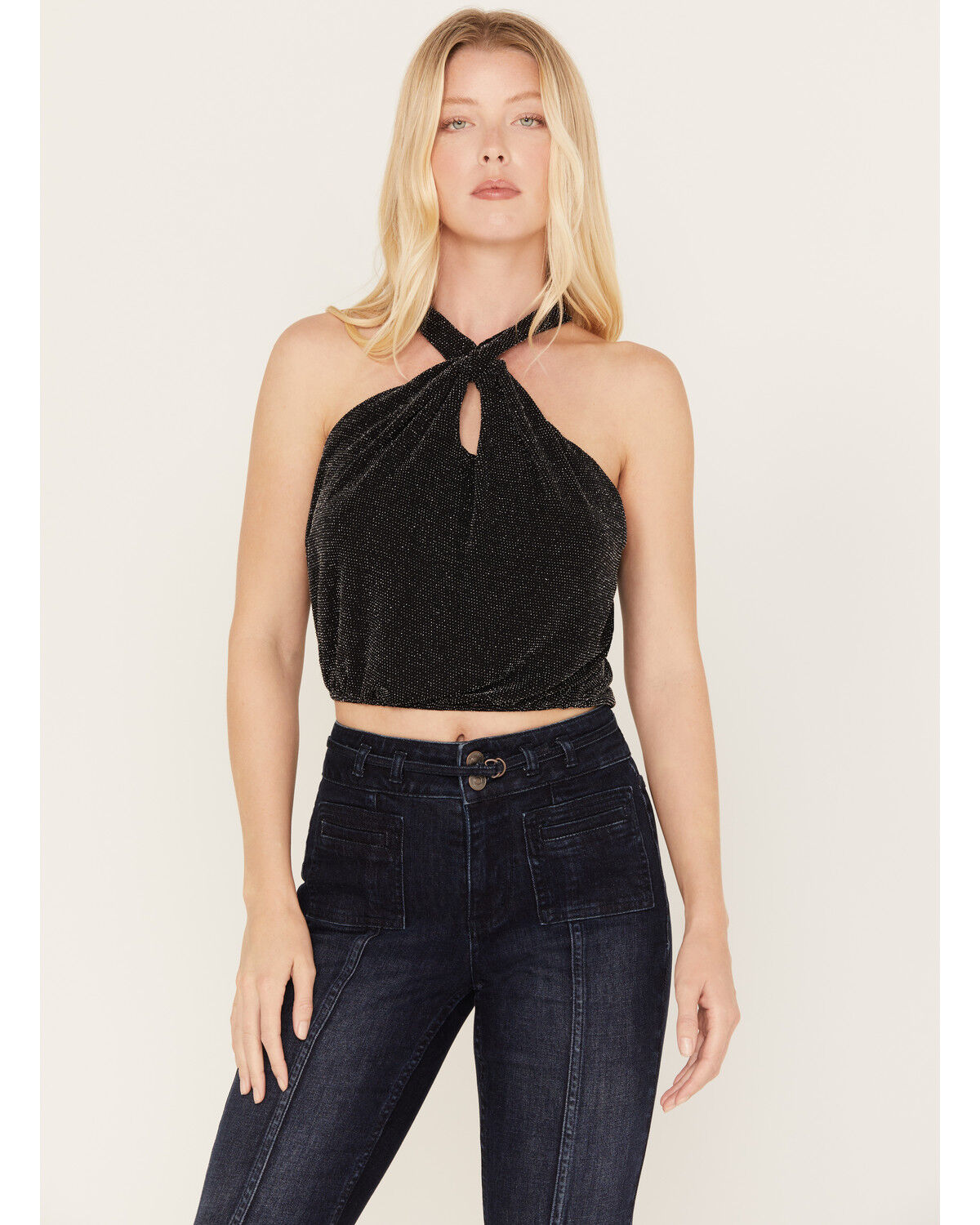 Image #1 - By Together Women's Criss Cross Halter Crop Top, Black, hi-res
