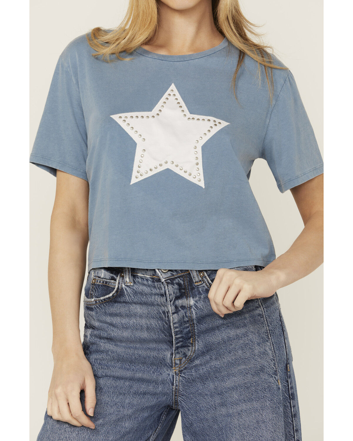 Image #3 - Rock & Roll Denim Women's Studded Star Short Sleeve Graphic Tee, Blue, hi-res