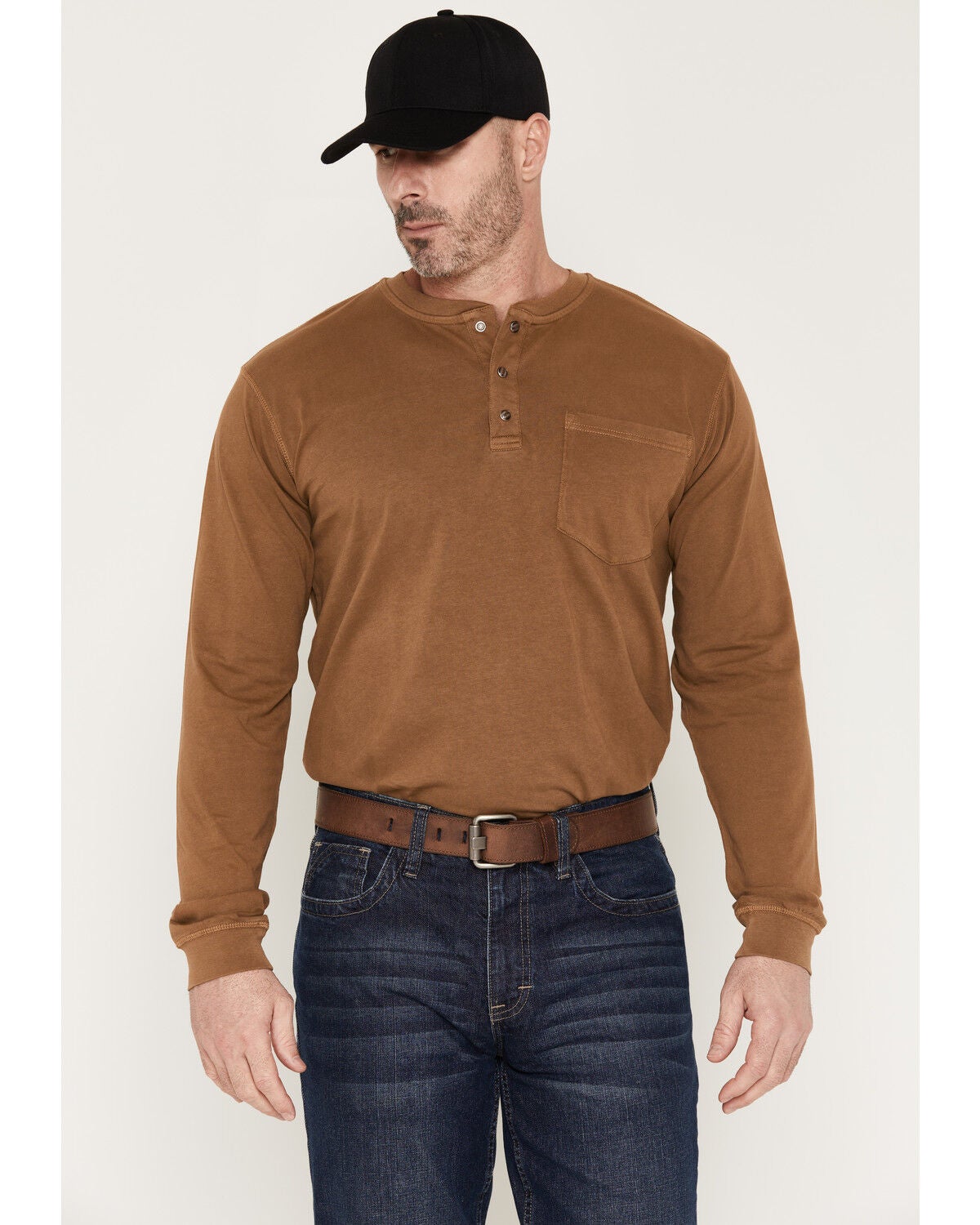 Cody James Men's FR Roughneck Solid Long Sleeve Snap Henley Work Shirt, Khaki, hi-res