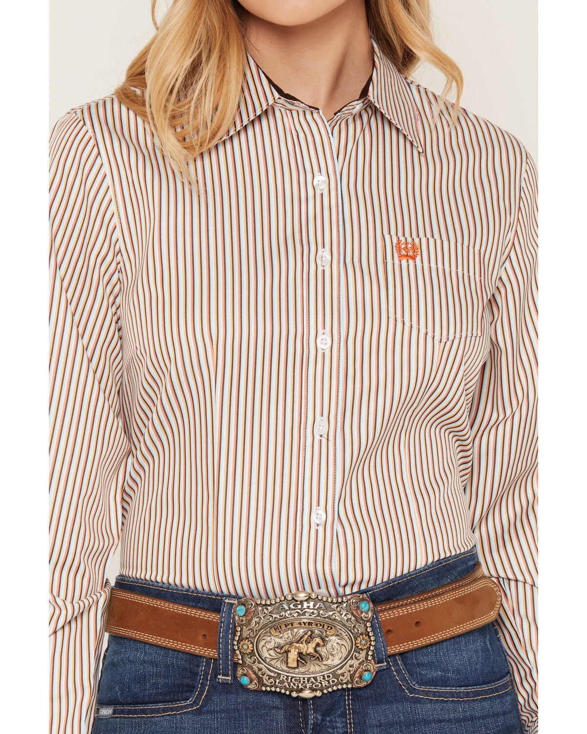 Image #3 - Cinch Women's TENCEL&trade; Striped Print Long Sleeve Button-Down Western Shirt, Purple, hi-res