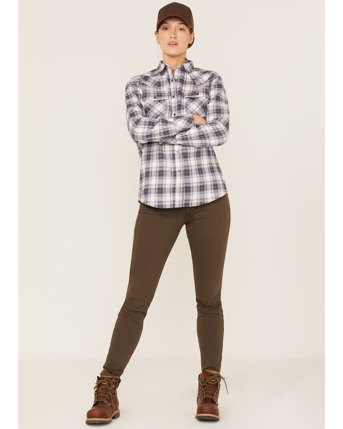 Image #2 - Ariat Women's FR Whitney Plaid Print Long Sleeve Pearl Snap Work Shirt, Lavender, hi-res