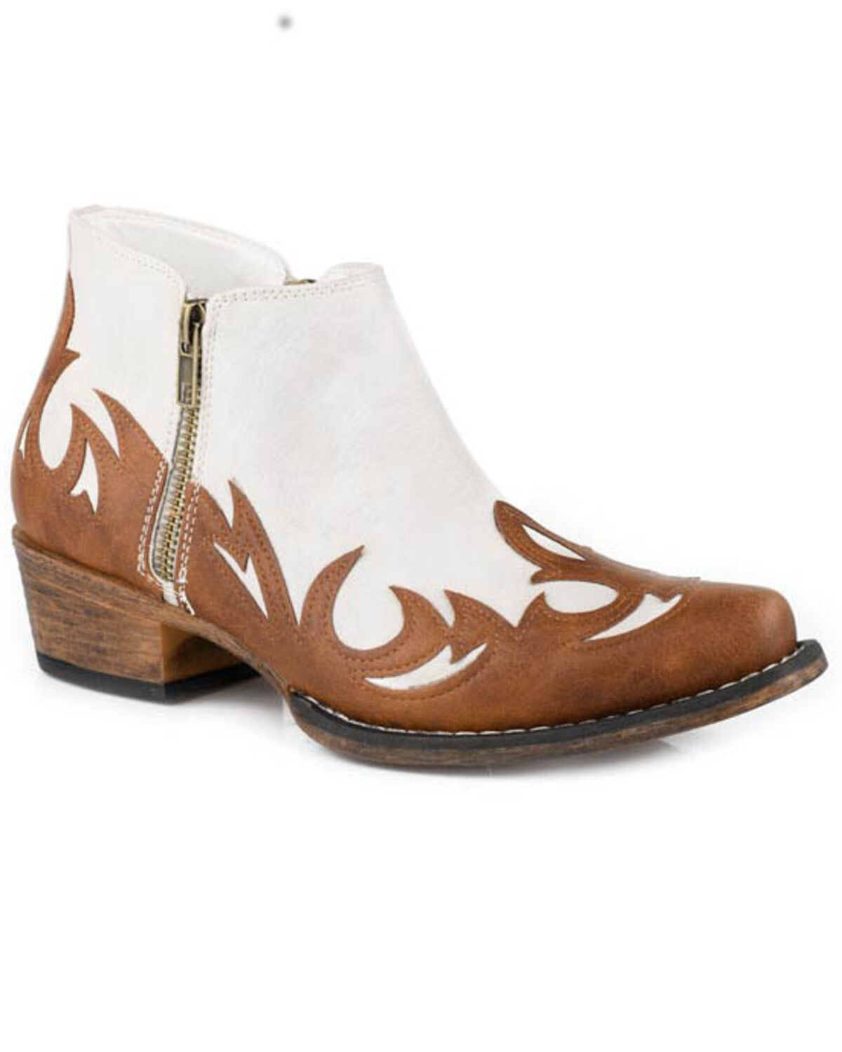 Image #1 - Roper Women's Lorene Inlay Western Booties - Snip Toe, White, hi-res