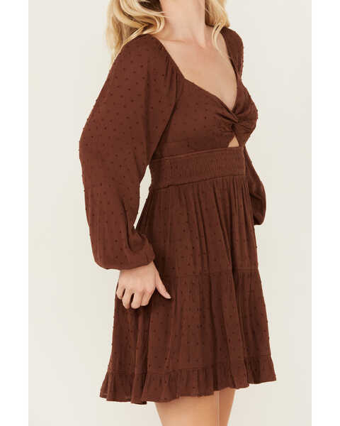 Image #3 - Jolt Women's Long Sleeve Swiss Dot Gauze Dress, Brown, hi-res