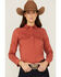 Image #1 - RANK 45® Women's Vented Performance Outdoor Long Sleeve Snap Western Shirt, Brick Red, hi-res