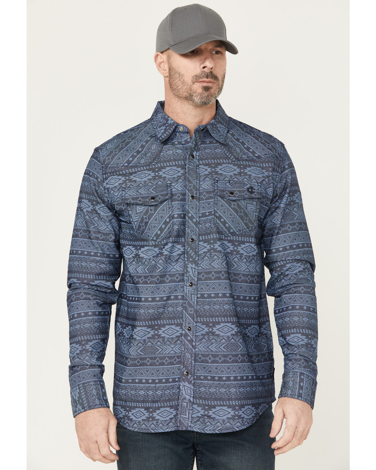Image #1 - Cody James Men's FR Southwestern Print Lightweight Long Sleeve Snap Western Shirt, Indigo, hi-res