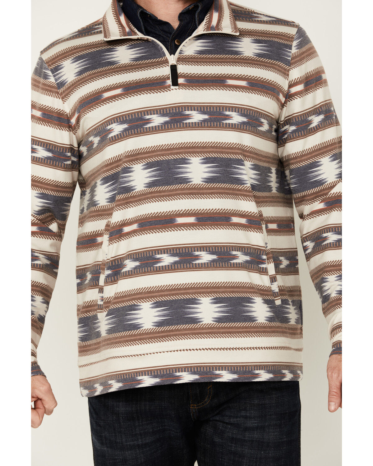 Image #3 - Rock & Roll Denim Men's Striped 1/4 Zip Pullover, Natural, hi-res