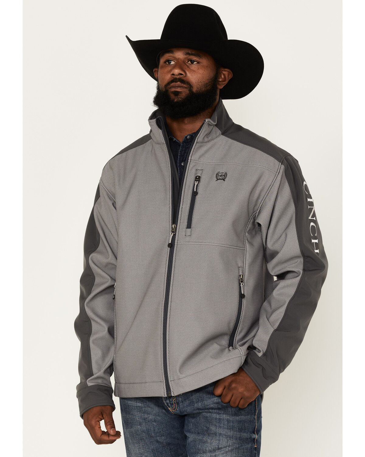 Image #1 - Cinch Men's Textured Logo Concealed Carry Softshell Jacket, , hi-res
