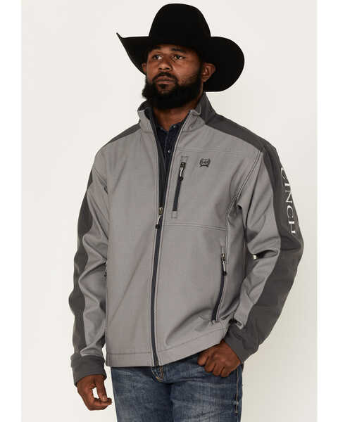 Image #1 - Cinch Men's Textured Logo Concealed Carry Softshell Jacket, Grey, hi-res