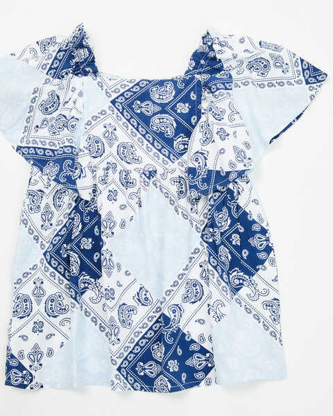 Wrangler Toddler Girls' Bandana Print Short Sleeve Dress, Light Blue, hi-res