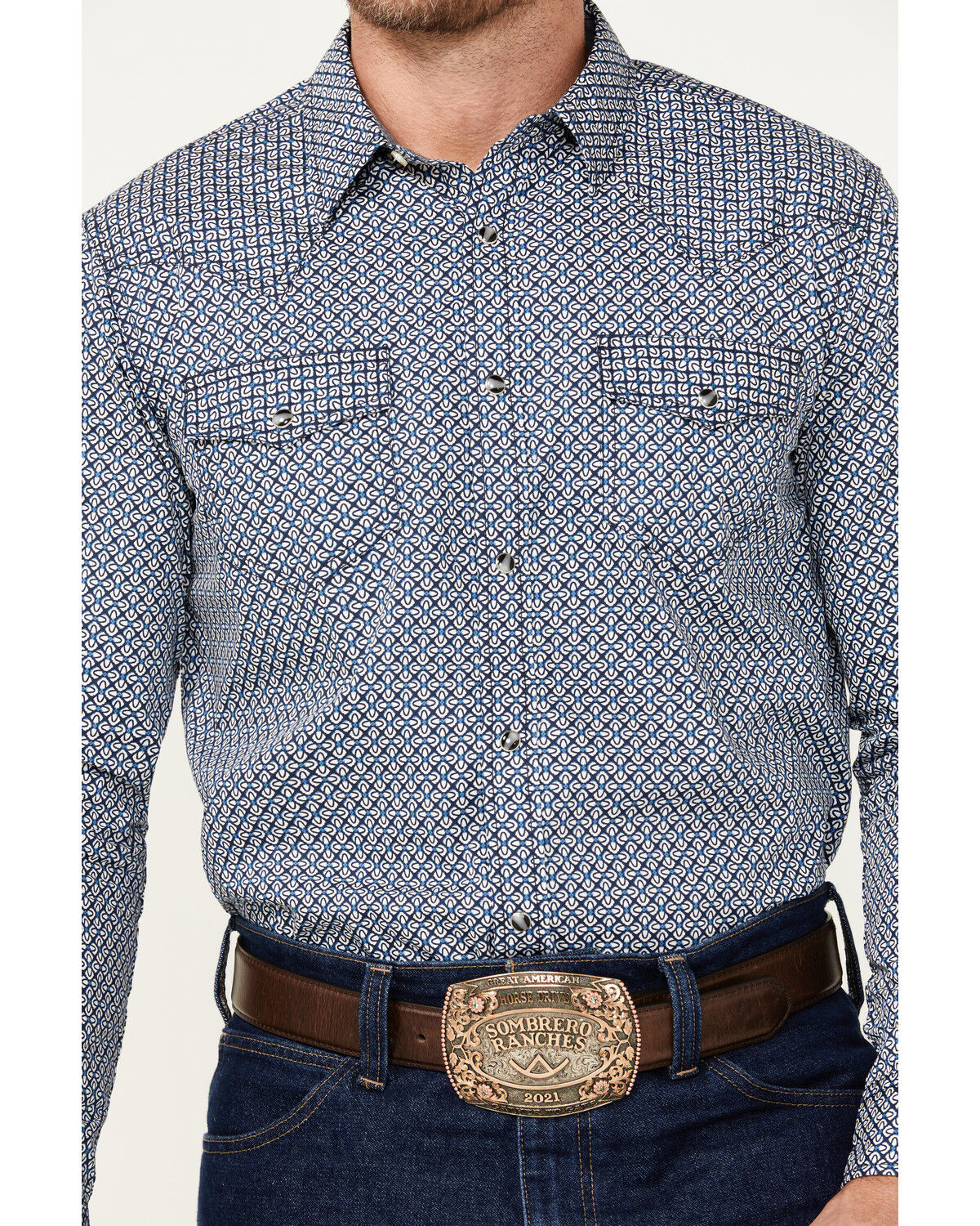 Image #3 - Cody James Men's Reride Geo Print Long Sleeve Snap Western Shirt - Big, Navy, hi-res