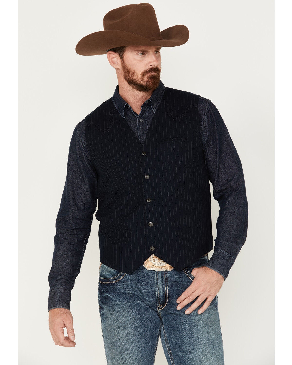 Moonshine Spirit&reg; Men's Pinstripe Capone Wool Vest, Navy, hi-res