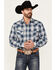 Image #1 - Ely Walker Men's Plaid Print Long Sleeve Pearl Snap Western Shirt, Navy, hi-res