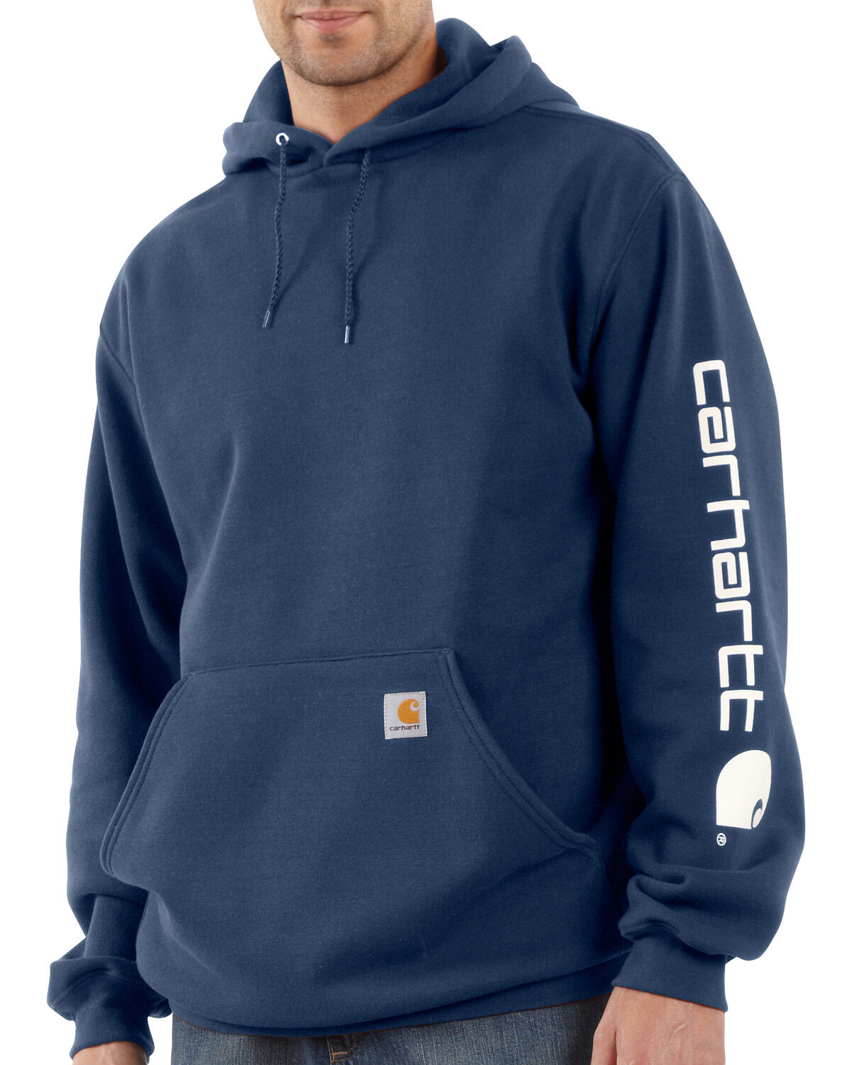 Image #3 - Carhartt Men's Loose Fit Midweight Logo Sleeve Graphic Hooded Sweatshirt - Big & Tall, Navy, hi-res