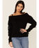 Shyanne Women's Black Off-Shoulder Fringe Long Sleeve Knit Sweater, Black, hi-res