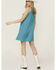 Image #4 - Shyanne Women's Crochet Yoke Crinkle Mini Dress, Medium Blue, hi-res