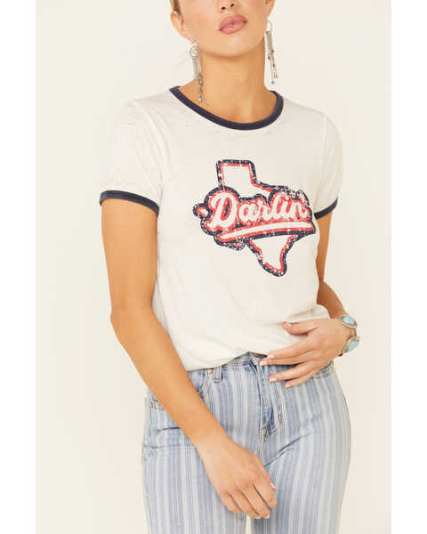 Rock & Roll Denim Women's Darlin Texas Graphic Ringer Tee , White, hi-res