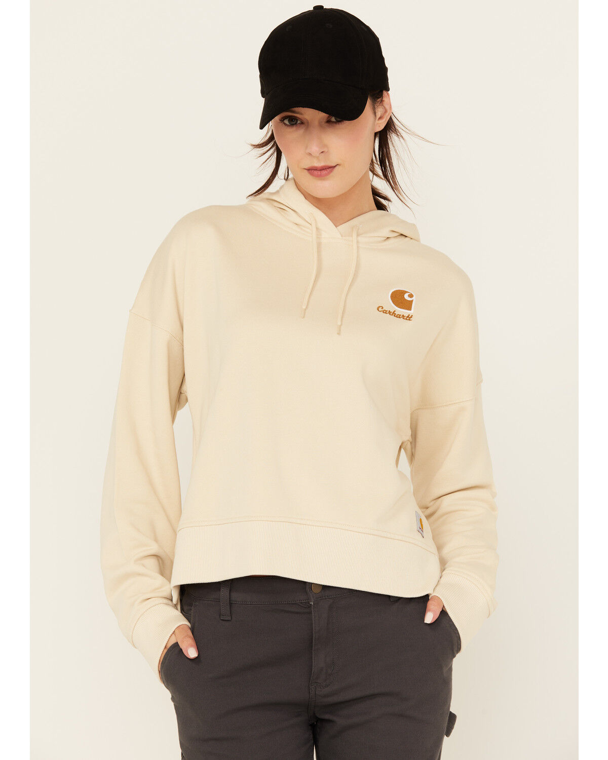 Image #1 - Carhartt Women's Tencel Fiber Series Loose Fit Graphic Hoodie, Oatmeal, hi-res