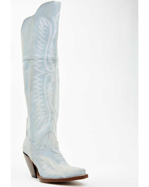 Image #1 - Dan Post Women's Denim Tall Western Boots - Snip Toe , Blue, hi-res