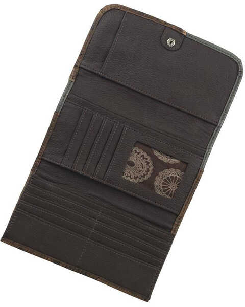Image #2 - American West Women's Hand Tooled Tri-Fold Wallet, Distressed Brown, hi-res